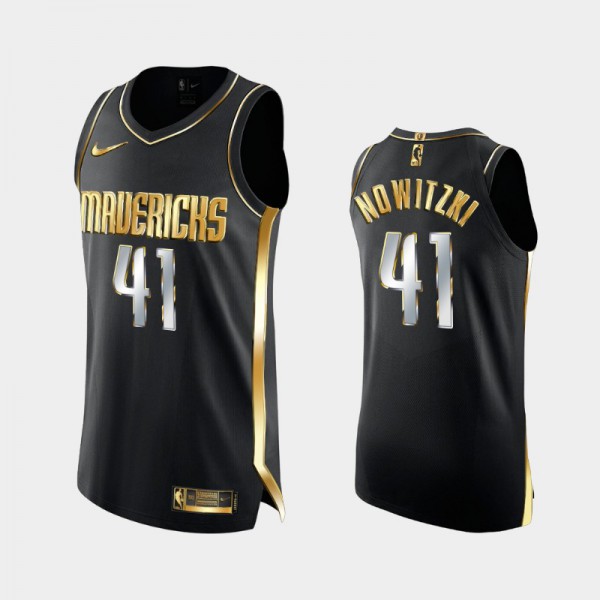Dirk Nowitzki Dallas Mavericks #41 Men's Golden Authentic Men Golden Edition Authentic Limited Jersey - Black